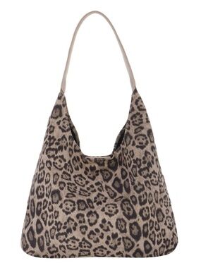 Leopard Print Hobo Shoulder Bag - Taupe